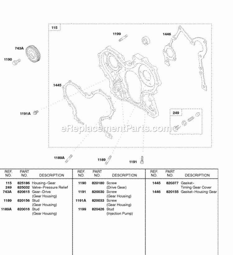 Gear Housing Drive Gear Diagram and Parts List for 58A447-0234-99  Briggs and Stratton Engine